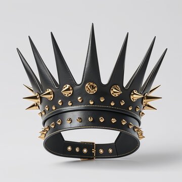 Punk rock spiked leather crown on a plain white background