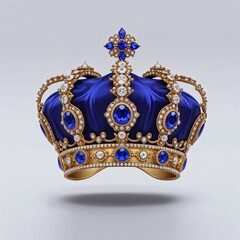 Regal sapphire and diamond royal crown on a plain white background
