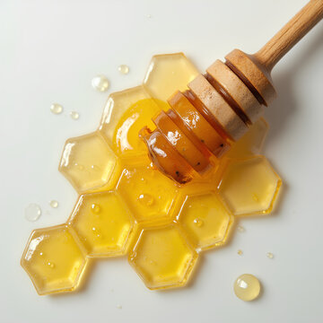 Nid d'Abeilles et Miel sur Fond Blanc