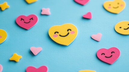 Fototapeta premium Playful heart stickers for creative decor craft room closeup bright colors fun concept
