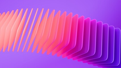 Abstract background with a row of smooth, curved gradient plates on a purple background. 3D render.
