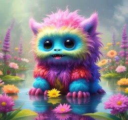 Fototapeta premium Illustration of fluffy and cute small monster.