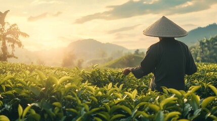 Fototapeta premium a panoramic view of a tea plantation