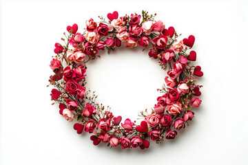 A delicate Valentine's wreath made of hearts and roses, symbolizing eternal love.