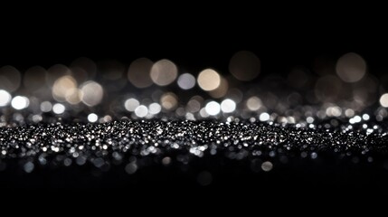 Fototapeta premium Glittering silver bokeh on deep black, luxurious and dramatic lighting effect