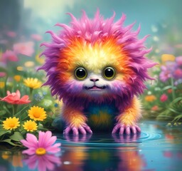 Fototapeta premium Illustration of fluffy and cute small monster.