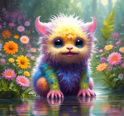 Naklejka premium Illustration of fluffy and cute small monster.
