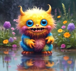 Fototapeta premium Illustration of fluffy and cute small monster.