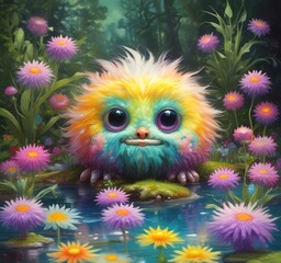Fototapeta premium Illustration of fluffy and cute small monster.