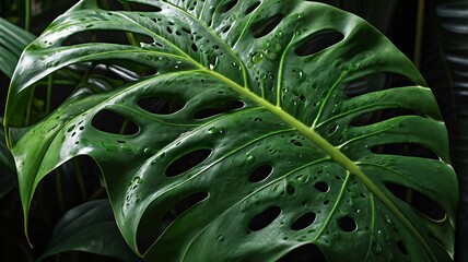 Close-Up of Monstera Leaf with Split and Perforated Pattern – Tropical Botanical Detail