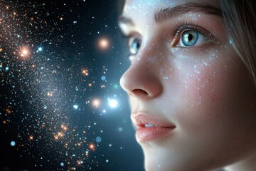 Exploring mental health woman's cosmic state of mind in space