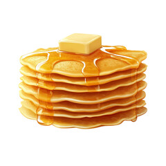 Fototapeta premium illustration of a stack of golden pancakes topped with a pat of butter and drizzled with syrup