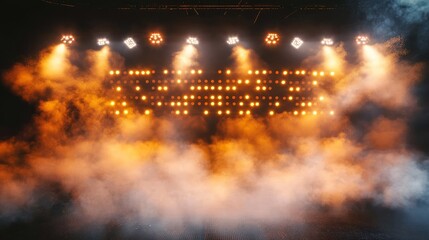 Obraz premium Thick smoke fills the air as the arena lights shine brightly.
