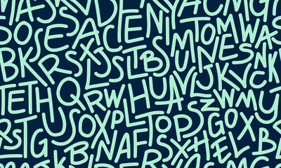 Seamless abstract alphabetical pattern on sailor blue and mint