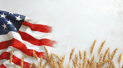 American flag draped across a field of wheat symbolizing agriculture
