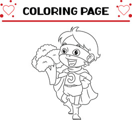 vegetable superhero girl with broccoli coloring page for kids