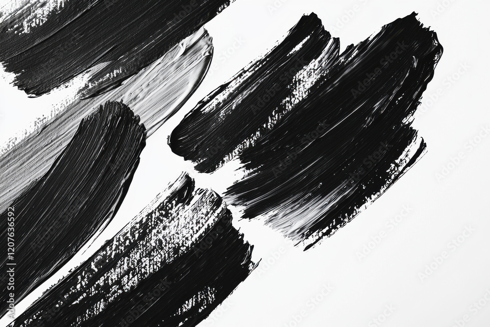 Poster overlapping brush strokes create dynamic textures on canvas in a black and white composition