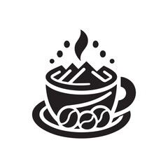 Coffee shop logo. Retro badge coffee bean and leaf branch with mountain natural icon line stamp logo vector design in vintage hipster modern style, premium coffee shop bar brand symbol icon