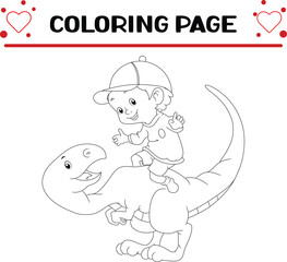 Fototapeta premium boy is sitting dinosaur coloring page for kids