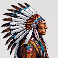 Traditional Native American feather crown on a plain white background