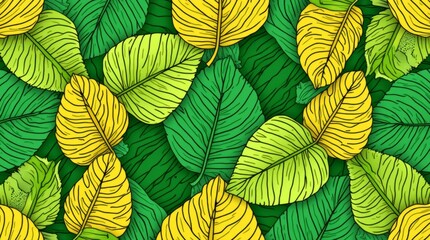 Fototapeta premium Seamless Leaf Pattern in Green and Yellow Tones