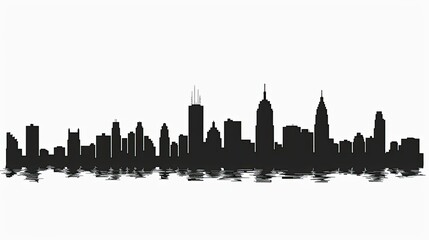 Fototapeta premium A black silhouette of a city skyline reflected on water, showcasing architectural diversity.