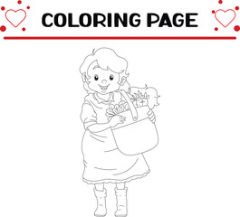 farmer women is holding bucket vegetables coloring page for kids