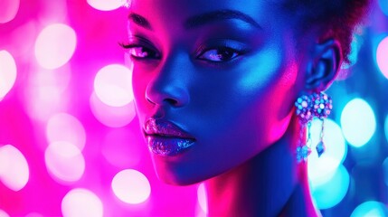 Obraz premium Neon-inspired bokeh in vibrant electric pinks and blues, futuristic and edgy look