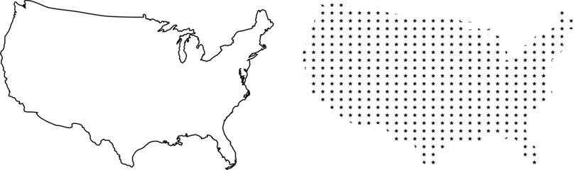 Set of map with a outline and map wits stars pattern of the United States of America . Map of USA. Borders of the USA. USA silhouette.