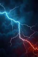 Dramatic Lightning Strike  Blue   Red Flash  Night Sky  Storm  Energy  Power