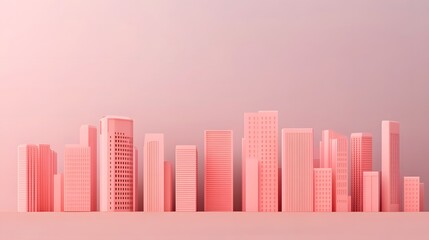Muted Gradient Cityscape: A Sleek and Elegant 3D of a Modern Urban Skyline