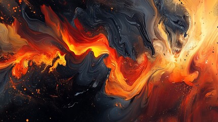 Abstract Fire and Darkness: A Fluid Acrylic Painting of Intense Colors and Swirling Forms
