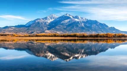 Fototapeta premium Majestic Mountain Range Reflected in Serene Lake,Symbolizing Business Goals and Mirrored Challenges