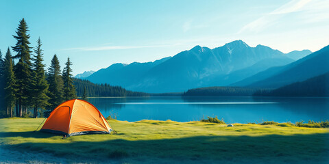 tent set up in a breathtaking nature hiking spot, surrounded by trees and fresh air, perfect for a camping adventure