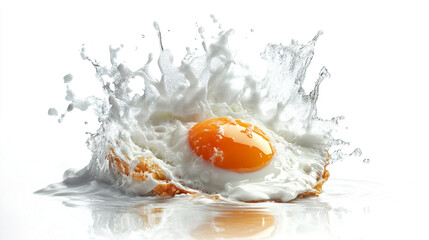 Splashes of egg and milk create a dynamic culinary composition during cooking