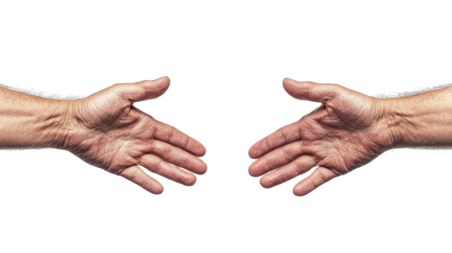 Two outstretched hands reaching toward each other symbolizing connection, support, and human interaction