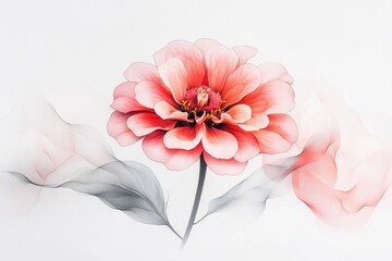 A minimalist line art of a single zinnia bloom, with clean black lines and soft pink accents on a white background