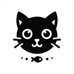 Black cat face vector logo icon, simple flat design on a white background, no shadow under the head of the black, cute kitten, vector illustration style, simple line art, symmetrical composition, logo