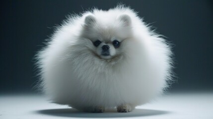 Fototapeta premium The Irresistible Allure of a White Pomeranian: A Fluffy Bundle of Joy