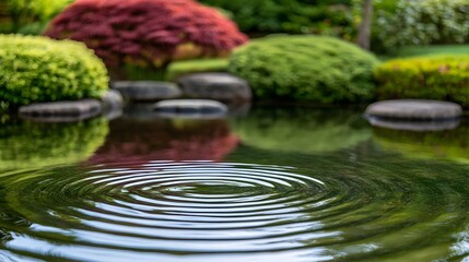 Concentric Ripples in Tranquil Pond Symbolizing Business Decision Impact