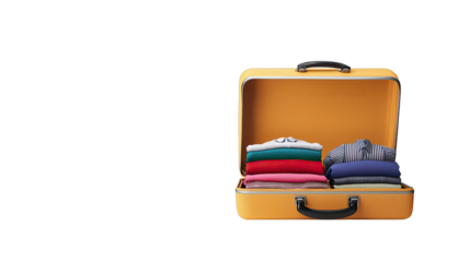 Neatly Packed Yellow Suitcase with Colorful Clothes Ready for Travel and Adventure in a Minimalist Style