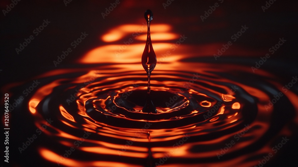 Poster liquid drop impacting surface, creating concentric ripples and reflection.