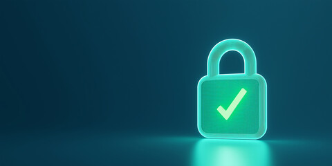 Modern digital security concept with glowing green padlock symbolizing data protection and trust in technology, against a dark blue background