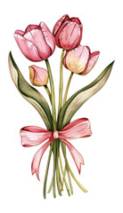 Fototapeta premium PNG Tulip bouquet watercolor flowers art.