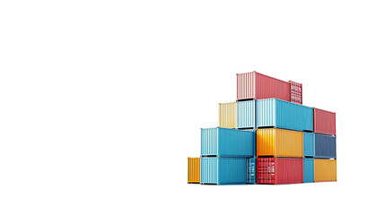 Colorful Stacked Shipping Containers on a Transparent Background for Transport and Logistics Concepts