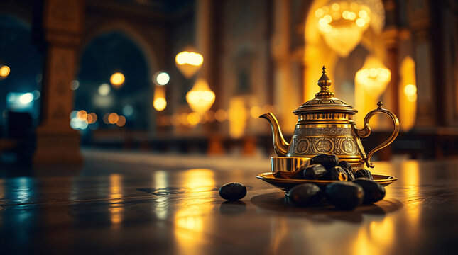 ramadan tea set with dates, an elegant depiction of iftar traditions, symbolizing the essence of togetherness during the holy month