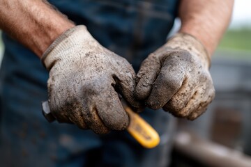 This close-up image captures the texture and wear of hands engaged in farming, highlighting the dedication and hard work associated with agricultural life and cultivation.