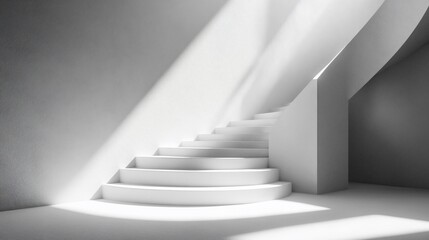 Modern white curved staircase in sunlight.