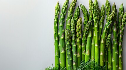 Obraz premium A bunch of fresh green asparagus spears placed on gray background