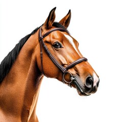 Obraz premium A brown horse with a bridle on its head